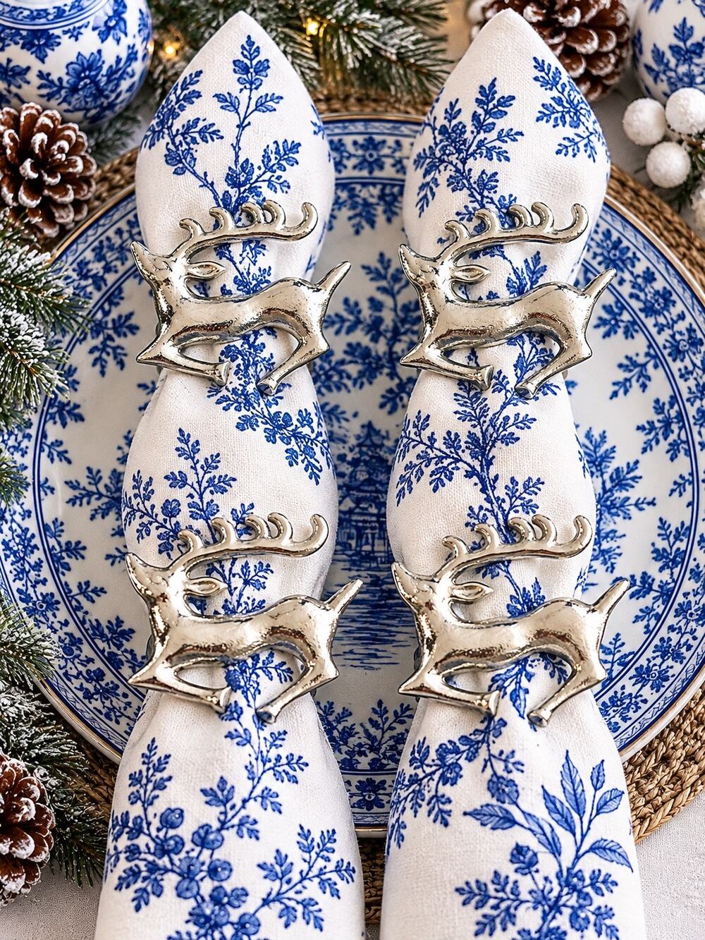Silver Reindeer Napkin Rings Set of 4 Christmas Winter Holiday Table Decor